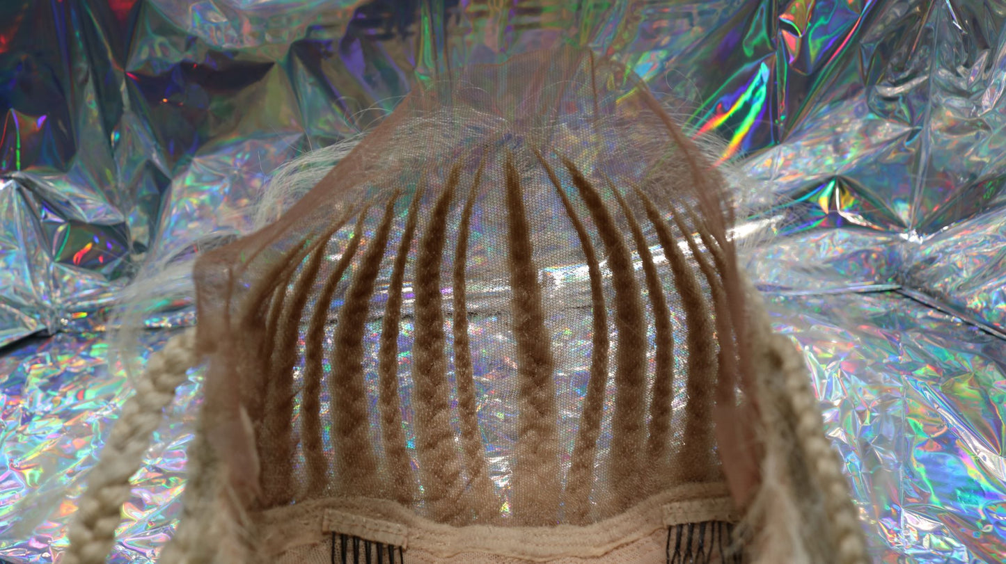 Blonde Lace Front Wig W/ Corn Row Braids 22" Length