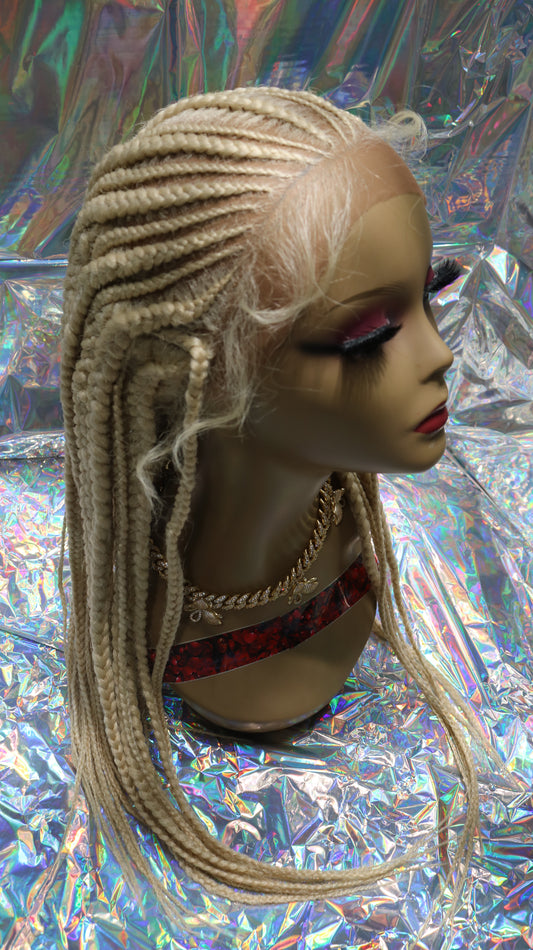 Blonde Lace Front Wig W/ Corn Row Braids 22" Length